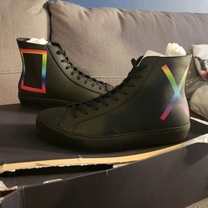 Louis vuitton black rainbow high tattoo high top men's sneakers